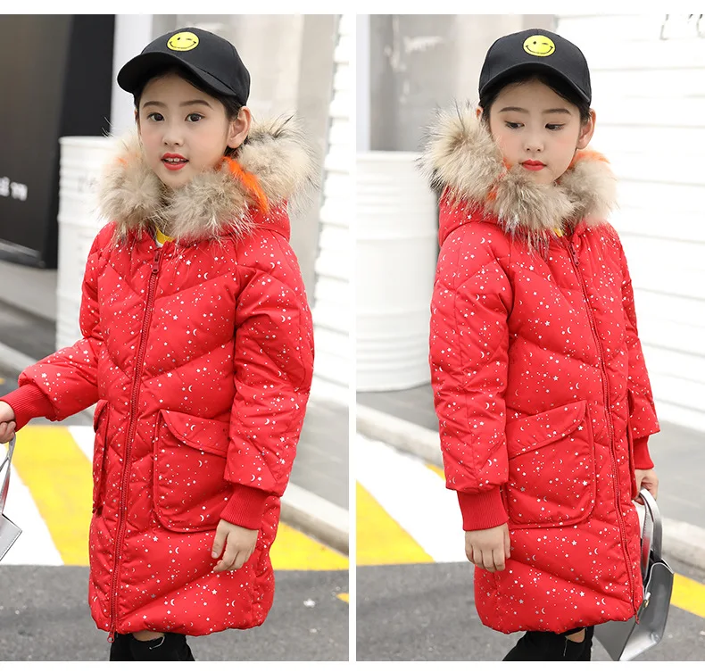 

2018 Russia Thicken Warm Children Girl Winter Coat Long Down Jacket For Girl 5-14 Years Kids Outerwear Winterjas Meisjes