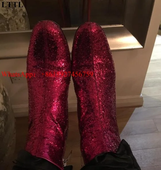 red sparkly ankle boots