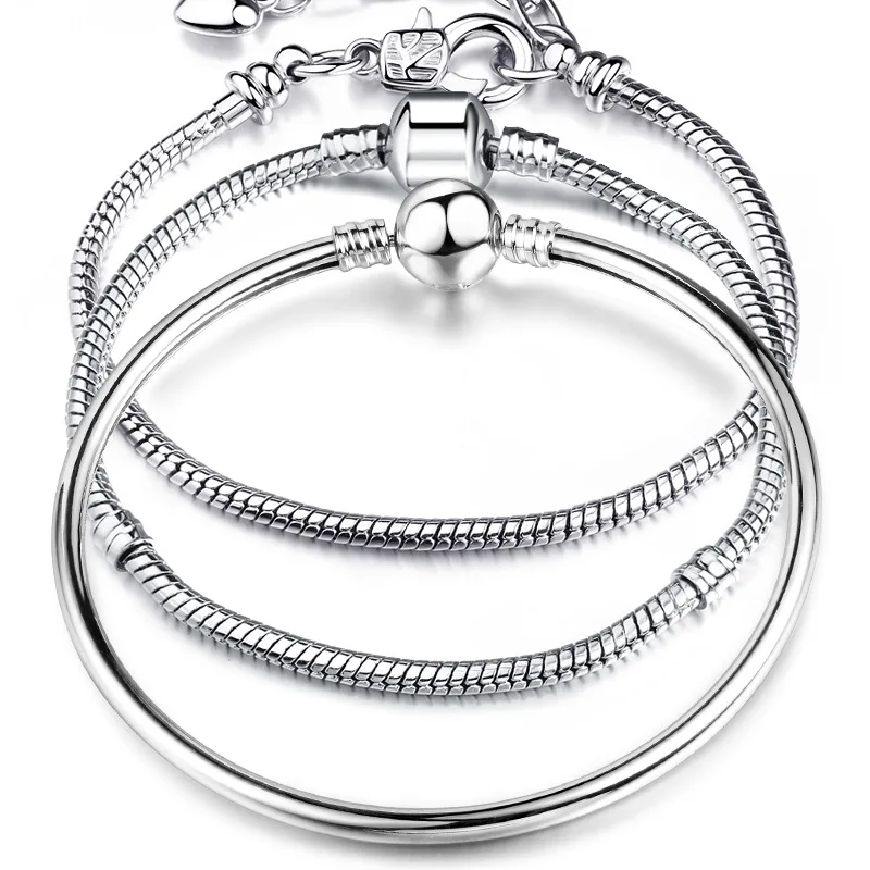Высокое качество 17-21 см посеребренный Змеиный браслет-цепочка Подходит для европейских браслетов-шармов для женщин DIY Изготовление ювелирных изделий