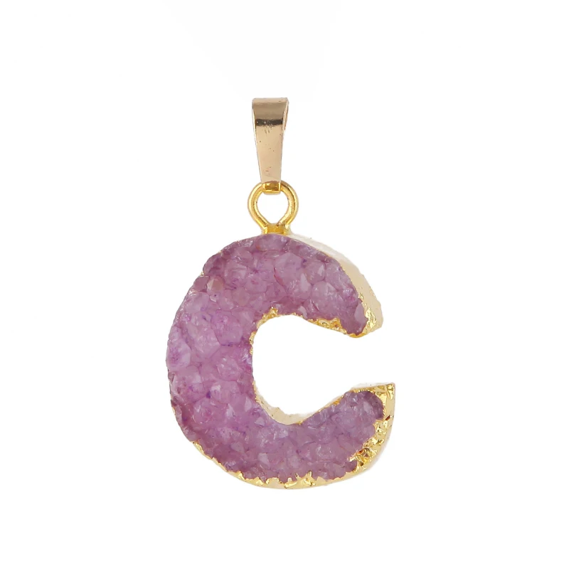 3 шт. Алфавит буквы C подвески натуральный камень Золотой Drusy Druzy Кулон для