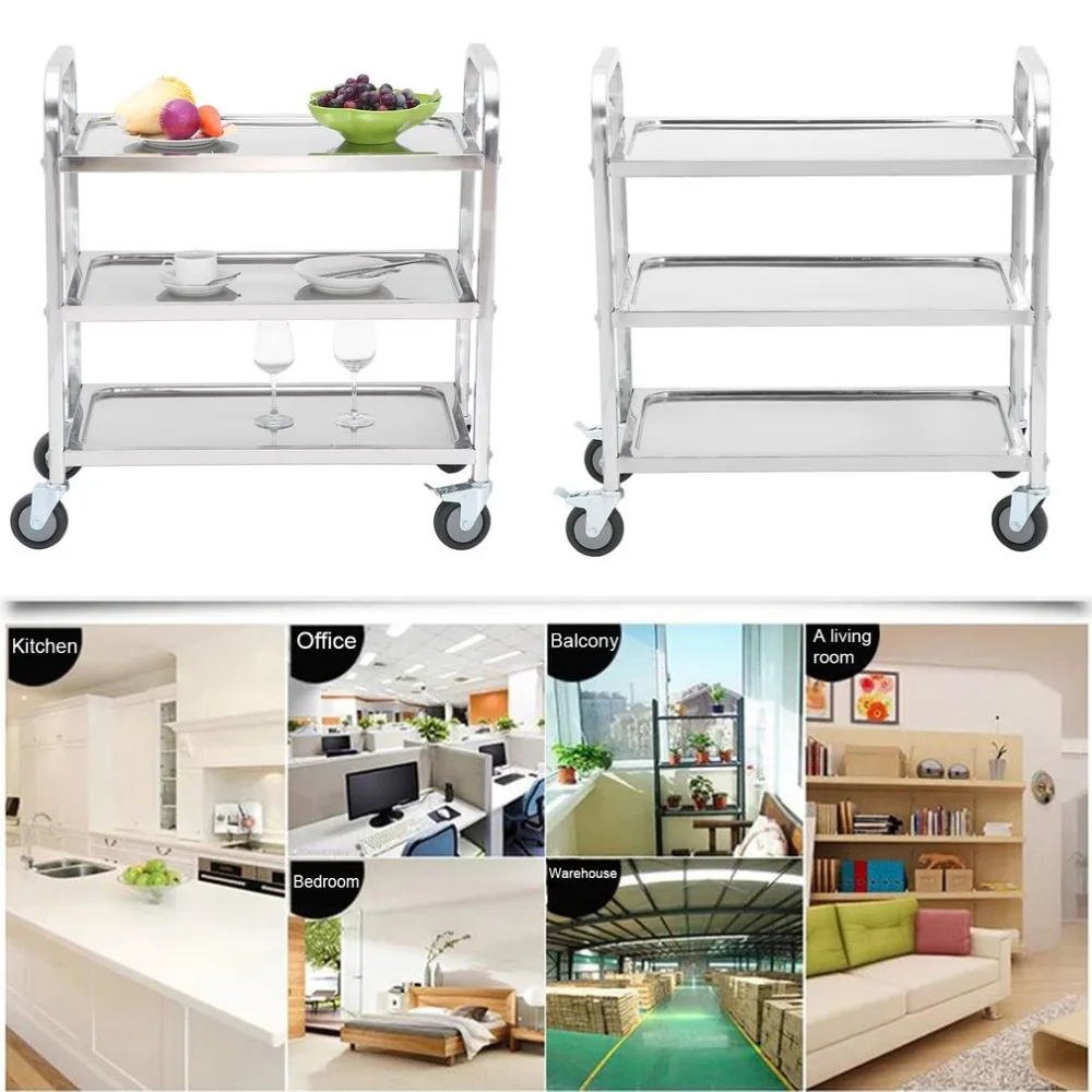

Newest Large Size Stainless Steel Kitchen Trolley Universal Transport Trolley Space Saving Storage Rack Kitchen Storage Cart