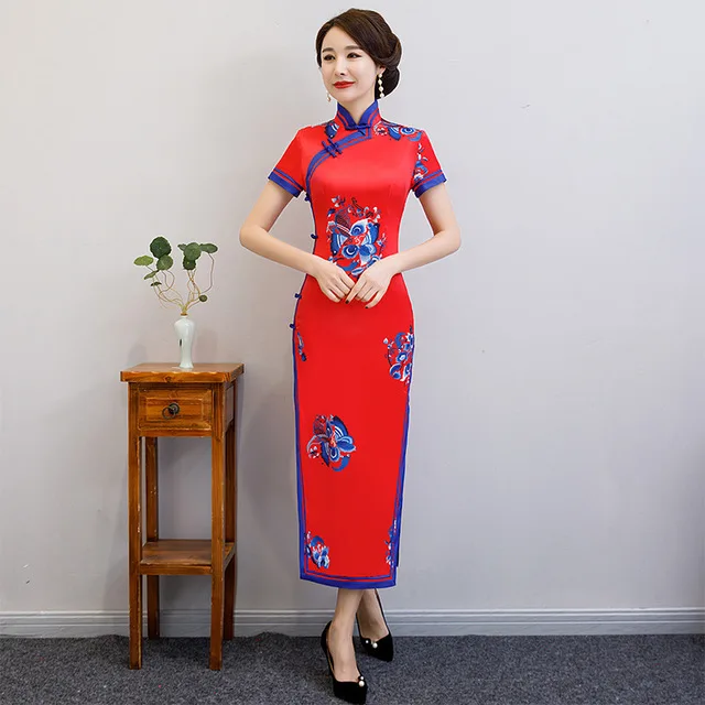 Сексуальное длинное платье Чонсам 2019, летнее винтажное платье в китайском стиле, модные женские вечерние платья с пуговицами, Vestido