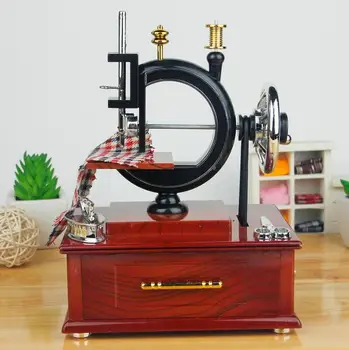 

NEW Vintage Retro Sewing machine Music Box With The Drawer Desktop Furnishing Articles Craft Ornaments Dynamic Music Box Gift
