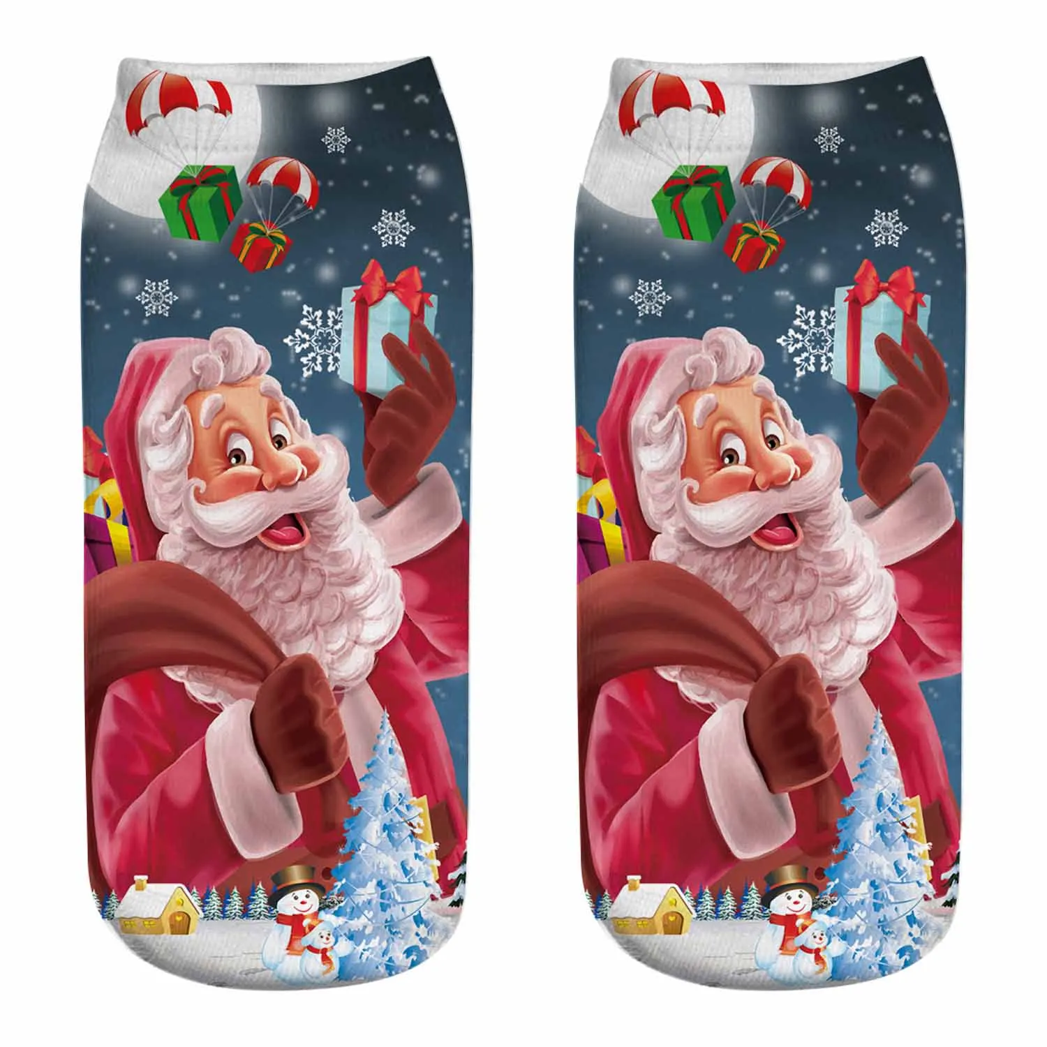 2 пары рождественских носков с героями мультфильмов короткие носки с 3D принтом рождественской елки, Санта-Клауса, снеговика, лося Подарочная игрушка Рождественский Декор