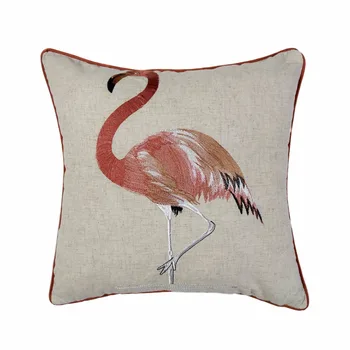 

Deluxe Embroidery Flamingo Designer Pillow Cover Sofa Cushion Cover Linen Poly Home Bed Decorative Case 45 x 45cm Sell by Piece