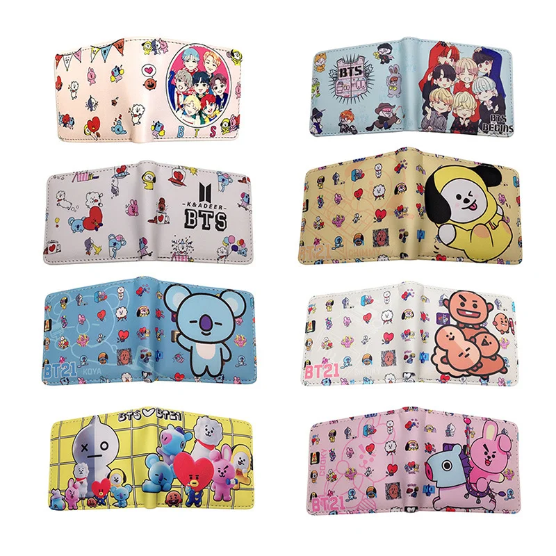 

BTS Bangtan Boys cute Wallet Short Bifold PU Student Wallet ID/Credit Card Holder Cartoon Purse