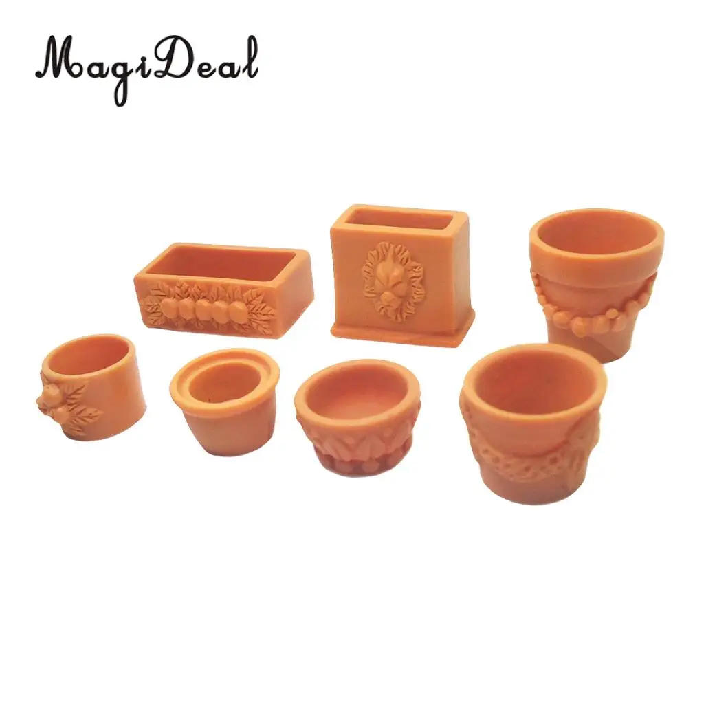 Set of 7 Pieces Miniature Flower Pot for 1/12 Scale Dollhouse Fairy Garden Yard Home Decor Accessories
