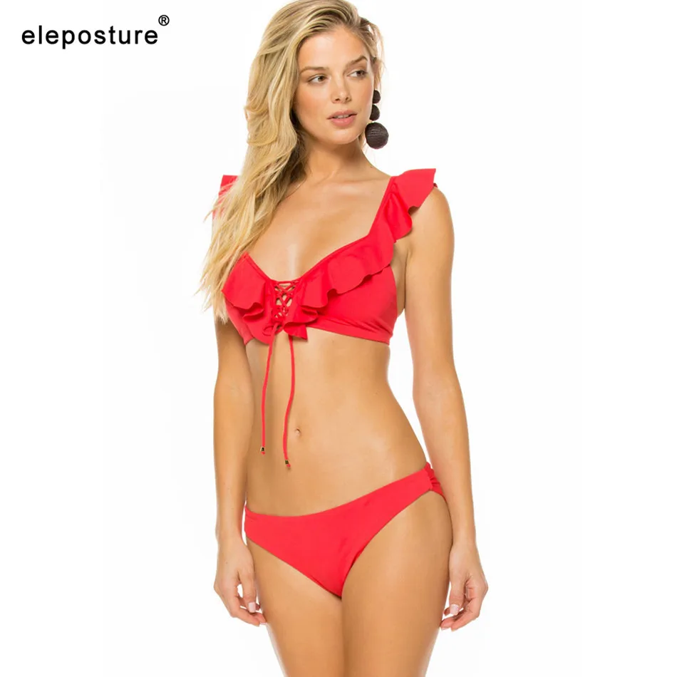 

2019 Sexy Solid Bikini Bandage Swimwear Women Ruffle Swimsuit Brazilian Bathing Suits Beach Wear Swimming Suit For Women Bikinis