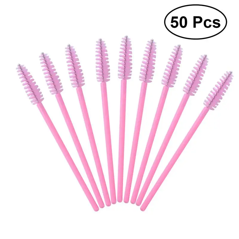 50 шт одноразовые щеточки с тушью для ресниц палочки для наращивания ресниц макияж щеточки одноразовые индивидуальный Аппликатор макияж комплект - Handle Color: Pink