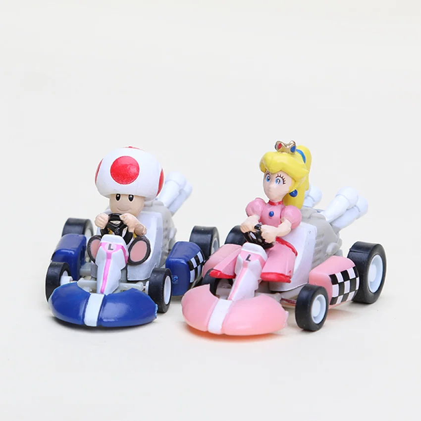 1 комплект Super Mario Bros Kart PULL BACK Figures 6 шт./компл. Kart PULL BACK Figures Луиджи Йоши Боузер персиковый гриб