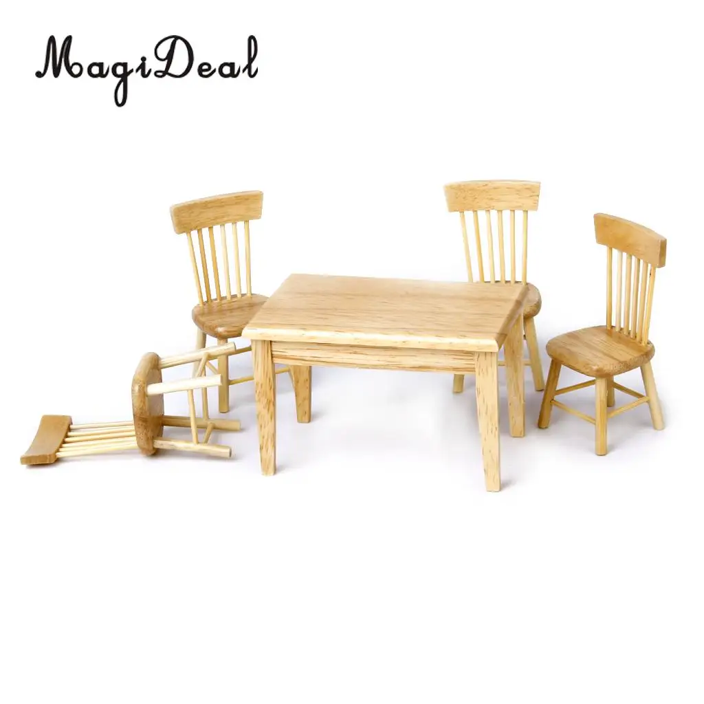 MagiDeal 5Pcs Dining Table Chair Model Set for 1:12 Dollhouse Miniature Furniture Decor Children Pretend Play Toys 2Colors