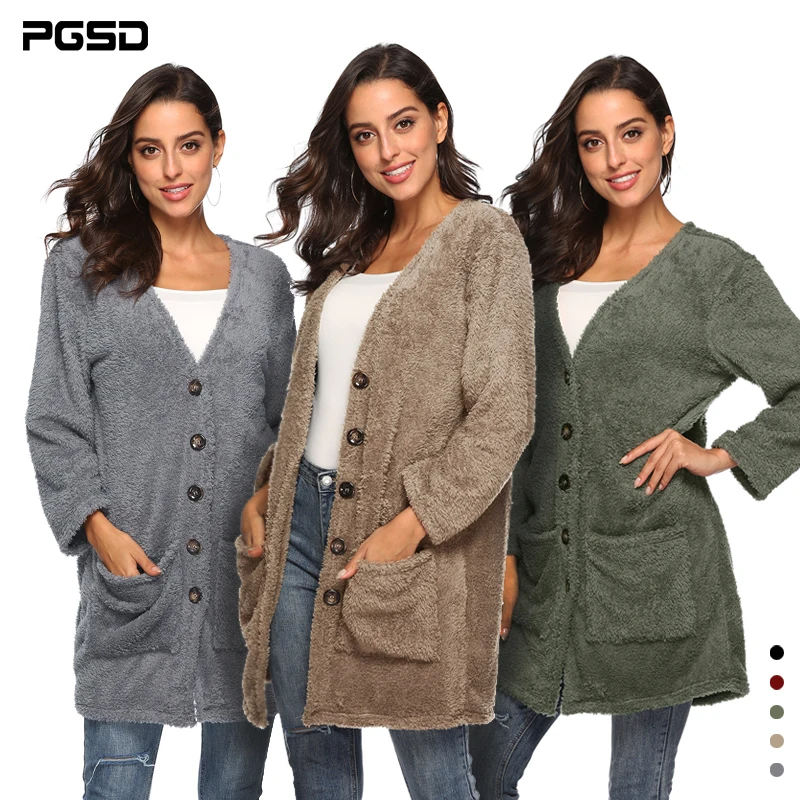

PGSD New Autumn Fashion mid-Long Cardigan Knitted Sweater Pockets Women Coat Casual Winter solid color Warm soft female clothes