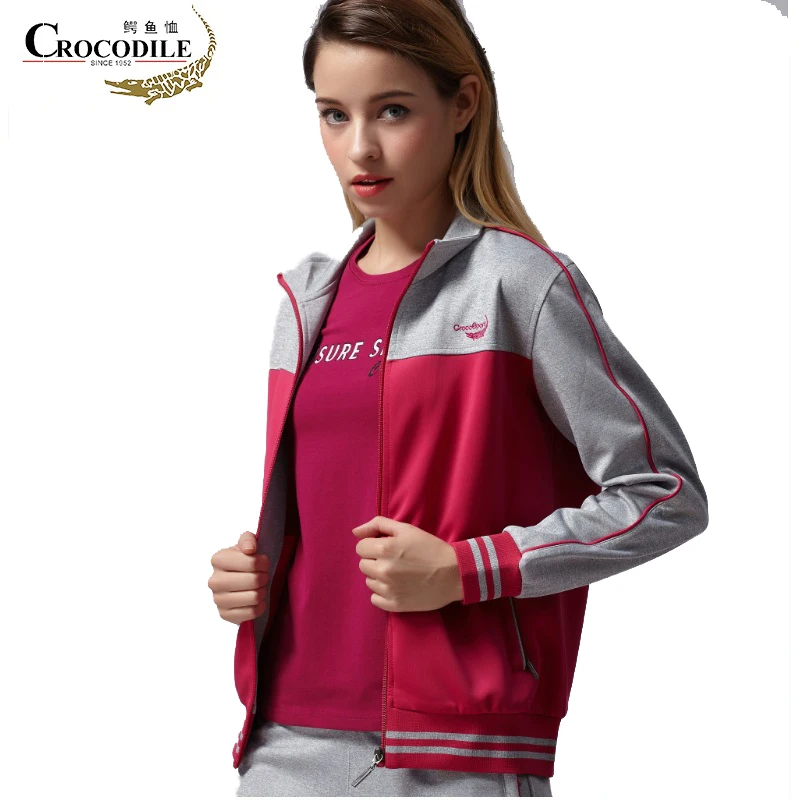 

Crocodile new men's and women's sportswear leisure lovers'suits running loose straight knitting two piece