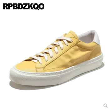 

Trainers Fashion Skate Sneakers Rubber Yellow Luxury Genuine Leather High Quality Brand Men Runway Cowhide British Casual Shoes