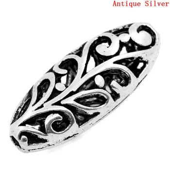 

Doreen Box hot- Spacer Beads Oval Silver Color Hollow Flower Carved 23x10mm,Hole:Approx 1.5mm,20PCs (B23155)