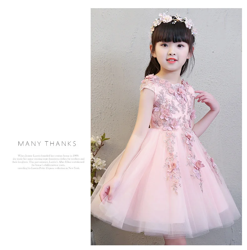 KICCOLY/ г. Новое элегантное розовое платье с кружевными рукавами для девочек детское платье для первого причастия торжественное свадебное платье для маленьких девочек, От 1 до 14 лет