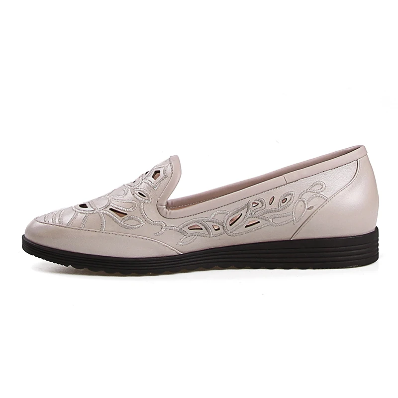 Nouveau Semelle Femmes Bout Mode D'été Appartements 2018 Casual Wetkiss Automne Chaussures Brodé Rond Cuir Plate Apricot En WYSqwBpW