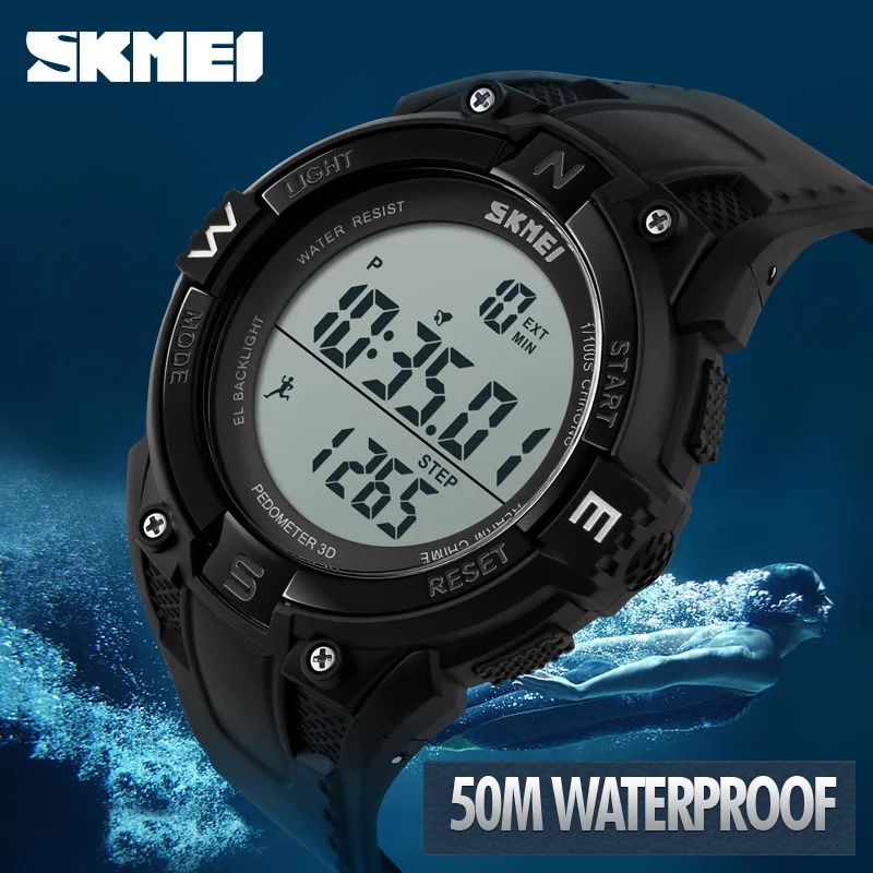 SKMEI Watches Men Pedometer 3D LED Digital Watch Multifunction