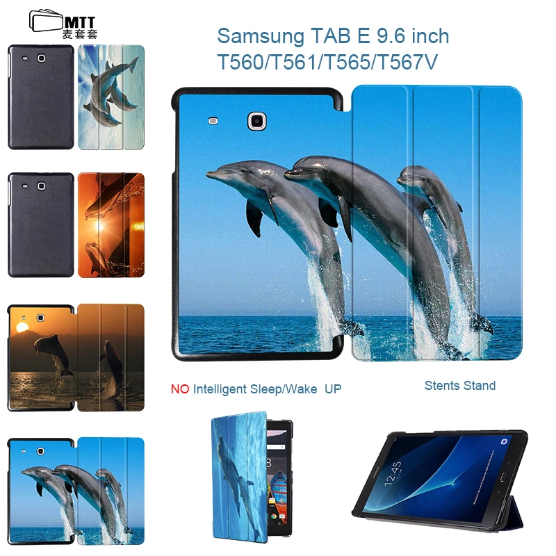 

MTT Dolphin Painted Smart Cover PU Leather Case for Samsung Galaxy Tab E 9.6 T560 T561 SM-T560 TriFold Folio Stand Tablet Case