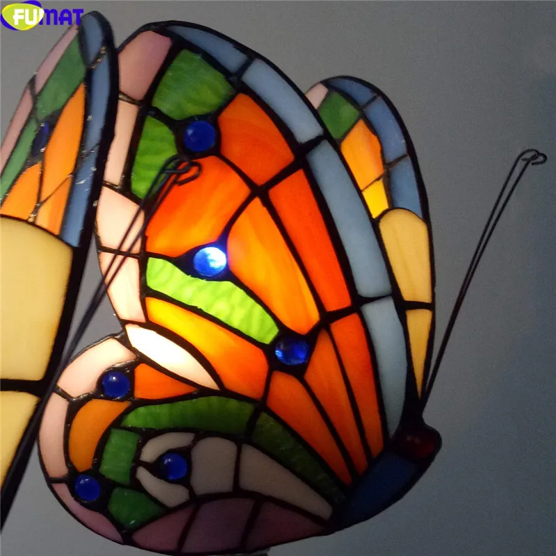 6Butterfly Stained Glass Tiffany Wall Sconce Lighting Fixture