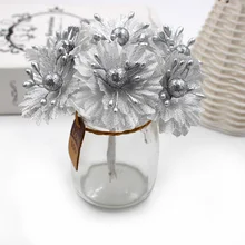 6 шт./лот, золотые, серебряные, вишневые искусственные цветы, букет, свадебное, Рождественское украшение, подарок для рукоделия, искусственный цветок, сделай сам, скрапбукинг