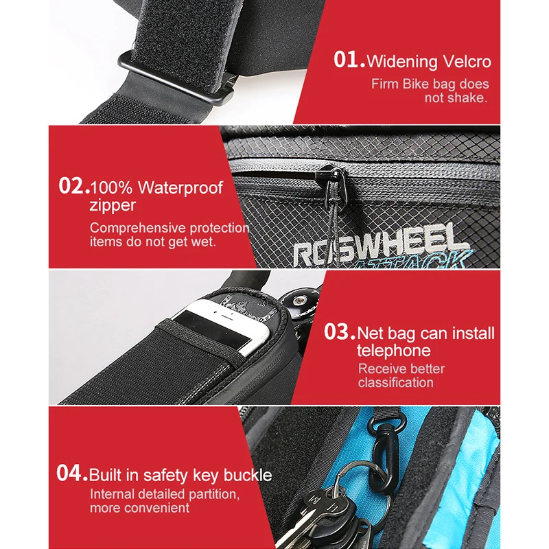 Sale ROSWHEEL Waterproof Bike Bicycle Bags Front Beam Frame Tube Bag MTB Road Foldig Bike Phone Bag Cycling Accessories ATTACK SERIES 4