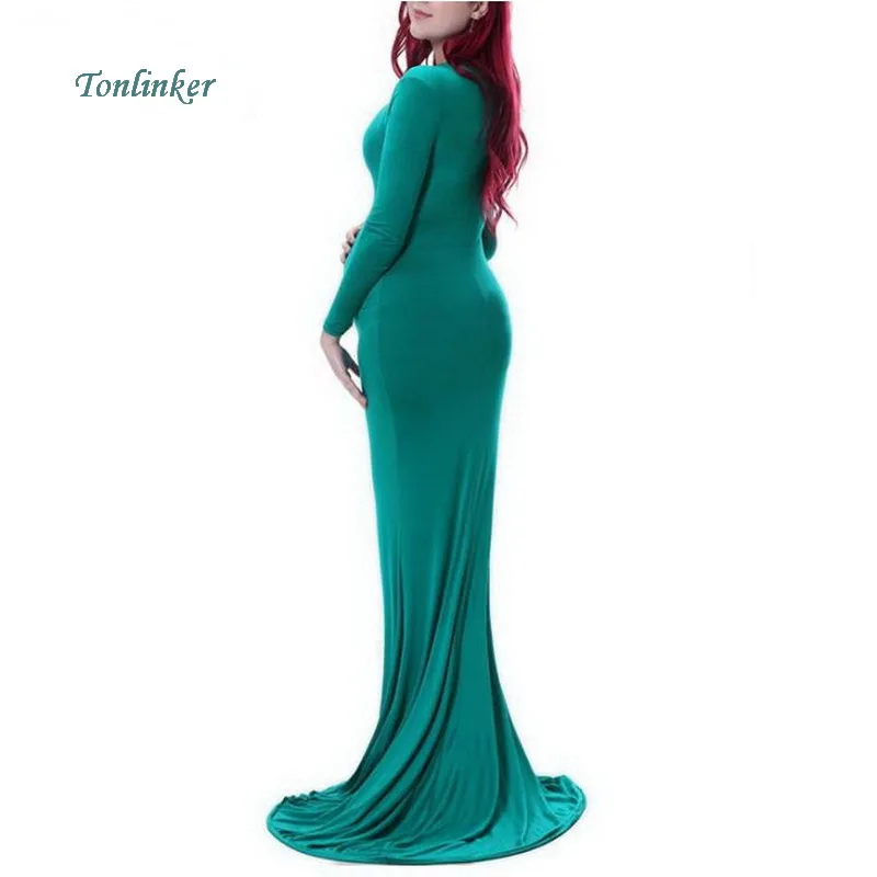 

Tonlinker Maternity Dress For Photo Shoot Maternity Dress 5-colour Maxi Fitted Maternity Dress Long Sleeve Photography Props