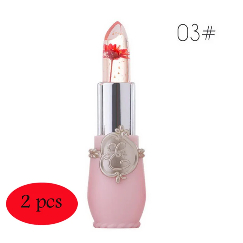 1/2 шт увлажняющая стойкая губная помада Желе Цветок Макияж температура меняла цвет губной помады розовый пинталабиос прозрачный - Цвет: 2pcNO.3