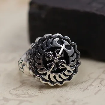 

pure silver ornaments make Thai old silver cross vajra rotating ring Men and women style restoring ancient ways ring