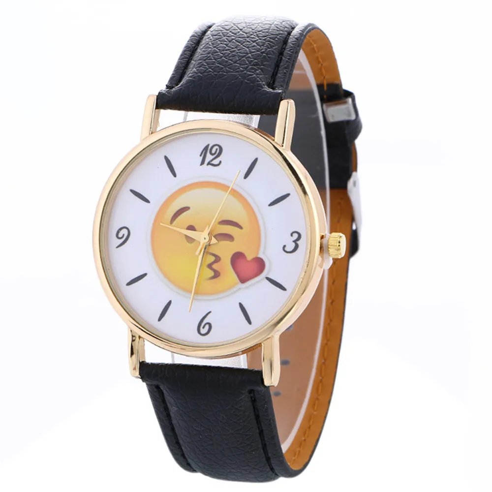2018 Новый Для женщин часы Симпатичные Emoji моды Повседневное Кварцевые часы Женские часы из искусственной кожи часы-браслет relogio feminino