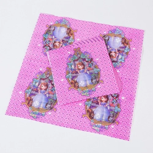 

20pcs/lot purple castle Princess Sophia Party Decoration Paper towel napkin Baby Shower Easter Long hair princess Party Supplies