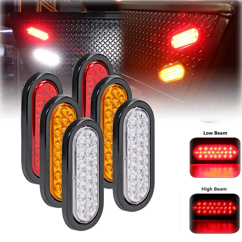 

12V Oval Clear Lens White Stop Turn Tail Backup Reverse Fog Lights Lamps Rubber Flush Mount 24 LED for Truck Trailer Boat RV