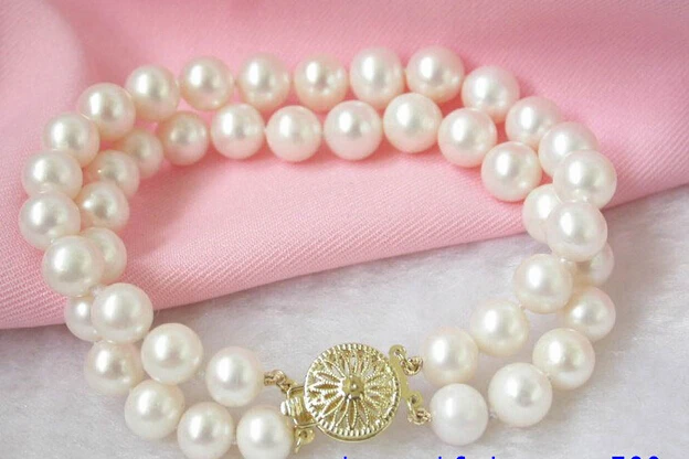 

shippingn733 HOT 8'' Elegant! 2strands 9mm white pearls bracelet bangle 5.25