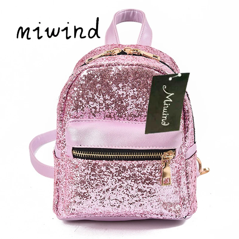 

MIWIND BRAND NEW 2018 Women's Sequins Pu Leather Backpack children backpacks mini Bag fashion small back pack for teenage girls