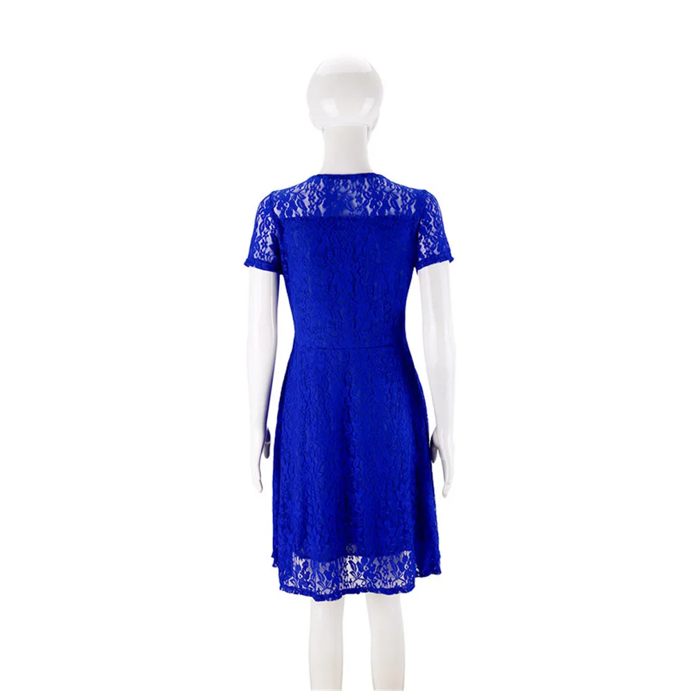 Женское кружевное платье с круглым вырезом, кружевное синее шифоновое платье с короткими рукавами, летние платья, женские черные новые модные повседневные платья размера плюс 5XL