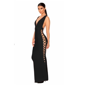 

2019 summer in stock Women elegant sexy Bodycon vestidos hollow out 2 color party Dress sleeveless long Bandage Dress Wholesale