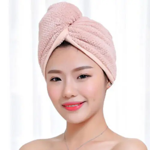 Новое быстросохнущее полотенце-тюрбан из микрофибры для волос, банное полотенце, шапка - Цвет: Розовый