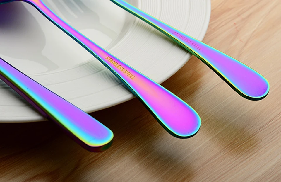 LIYIMENG Stainless Steel Rainbow Tableware Set Dinnerware Set Western Food Cutlery Tableware Dinnerware Set Kitchen Accessories 3