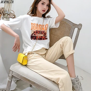 

Women's Fashion O-Neck Letter Pattern Top Ankle-Length Pants Set Pullover Sweet Lady 2 Pieces Set
