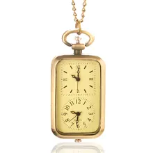 Бронзовый карманные часы Изысканный кулон сеть прямоугольник Ретро Стиль Для женщин Цепочки и ожерелья кварцевые часы с двойным часового пояса милый ребенок подарок