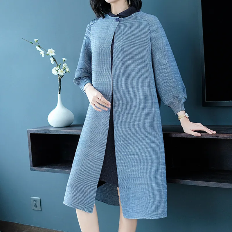 

LANMREM Round Neck Seven-point Sleeves One Button Solid Color Windbreaker Casual Fashion Loose Plus Women 2019 Autumn New TC831