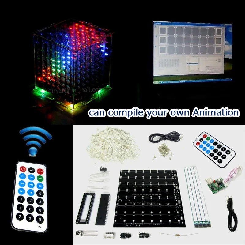 2016 Новые 3D 4X4X4 RGB куб kit Полноцветный Светодиодный дисплей Электронный DIY Kit/Младший 4*4*4 поддержка Audrio высокое качество