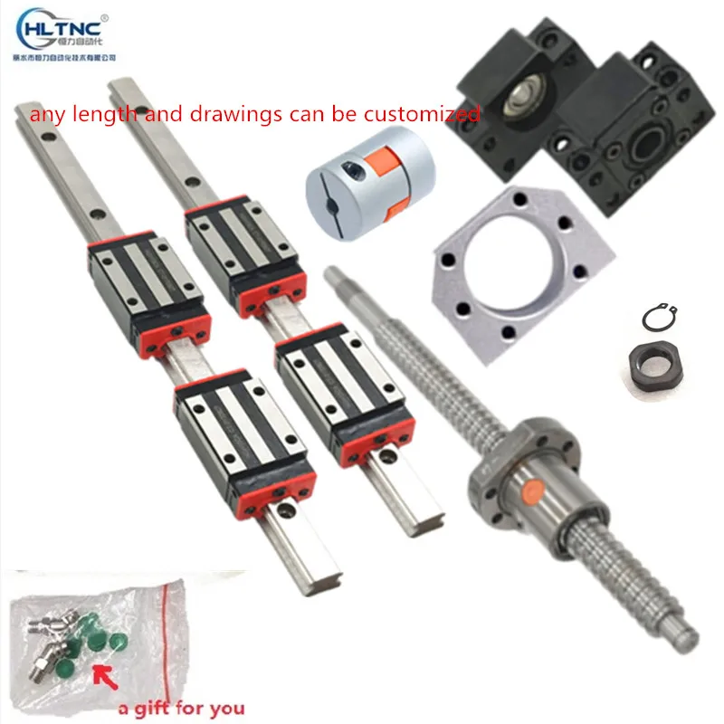 cheap 2 linear guide rails 15mm HGR15 hgh15ca hgw15ca +1 sfu1605 ball screw nut housing any length+ support BK BF12+couplers for CNC