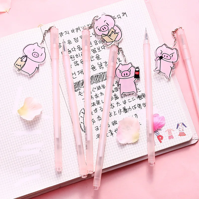 

1Pc Cute Kawaii Gel Pen for Kids Gift School Office Supplies Stationery Cartoon Animal Black Ink 0.5mm Transparent Pendant Pig