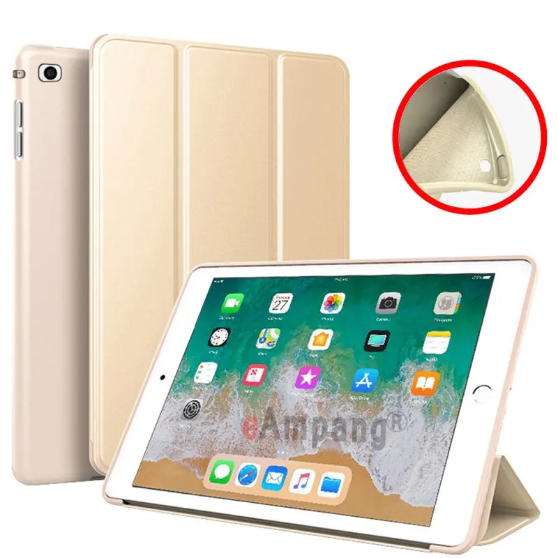 Мягкий силиконовый чехол на заднюю панель для Apple iPad 9,7 Air 1 2 5 6 5th 6th Generation Smart Sleep Awake кожаный чехол Funda Coque - Цвет: Золотой