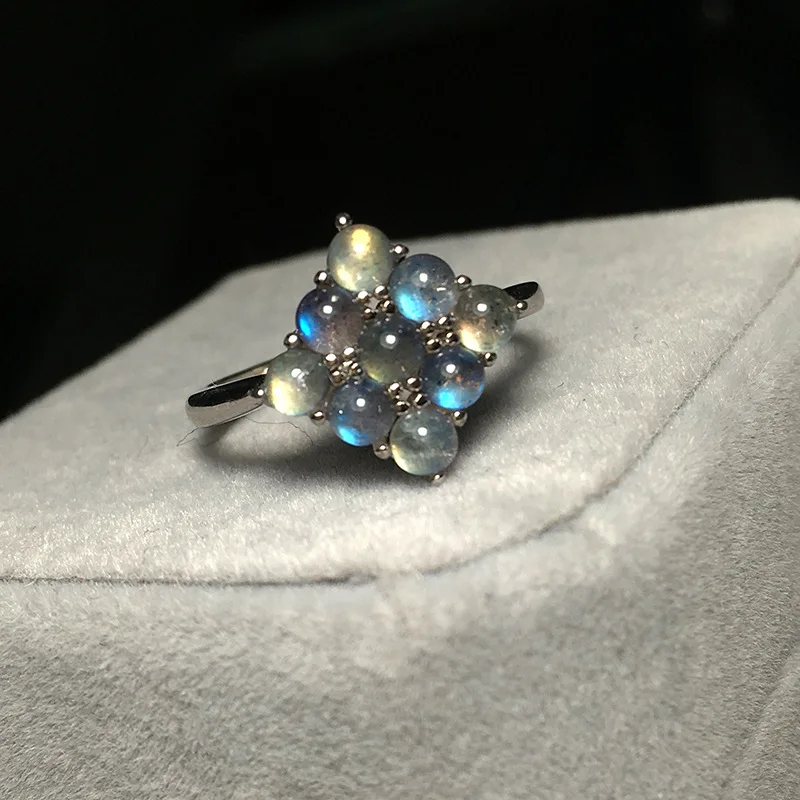 Cena 925 srebro pierścionek kwadratowy 9 sztuk okrągły naturalny kamień księżycowy pierścionki kamień pierścień z labradorytem akcesoria kobiety Test