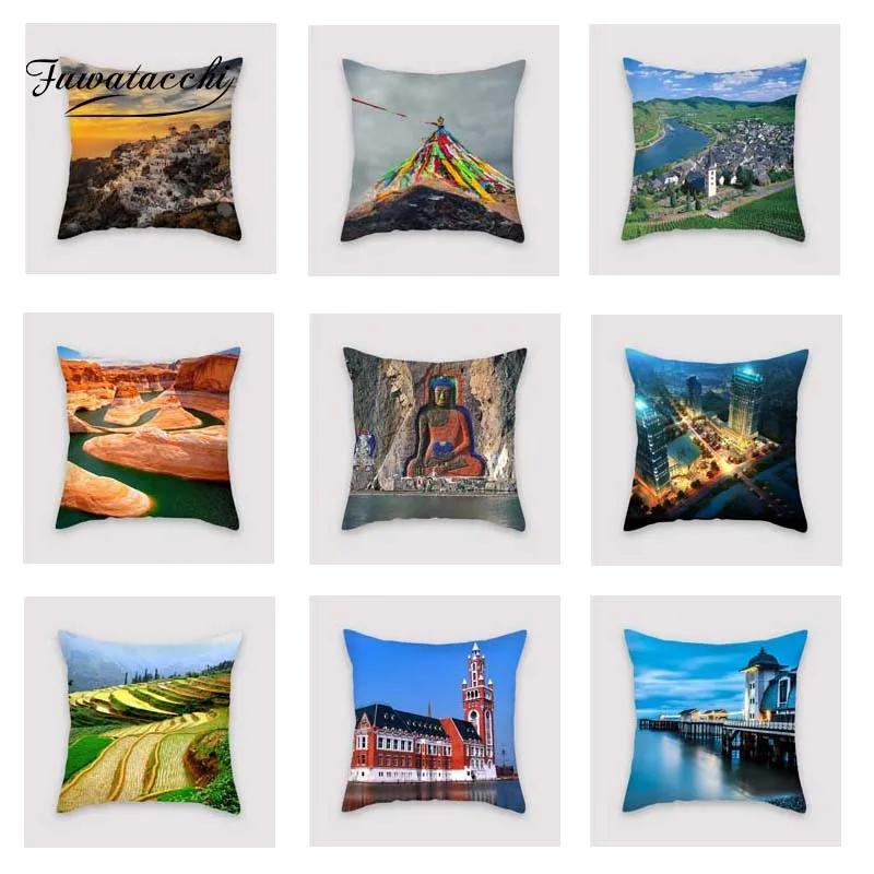 

Fuwatacchi Famous Scenic Cushion Cover Mountain Soft Throw Pillow Cover Decorative Sofa Pillow Case Pillowcase