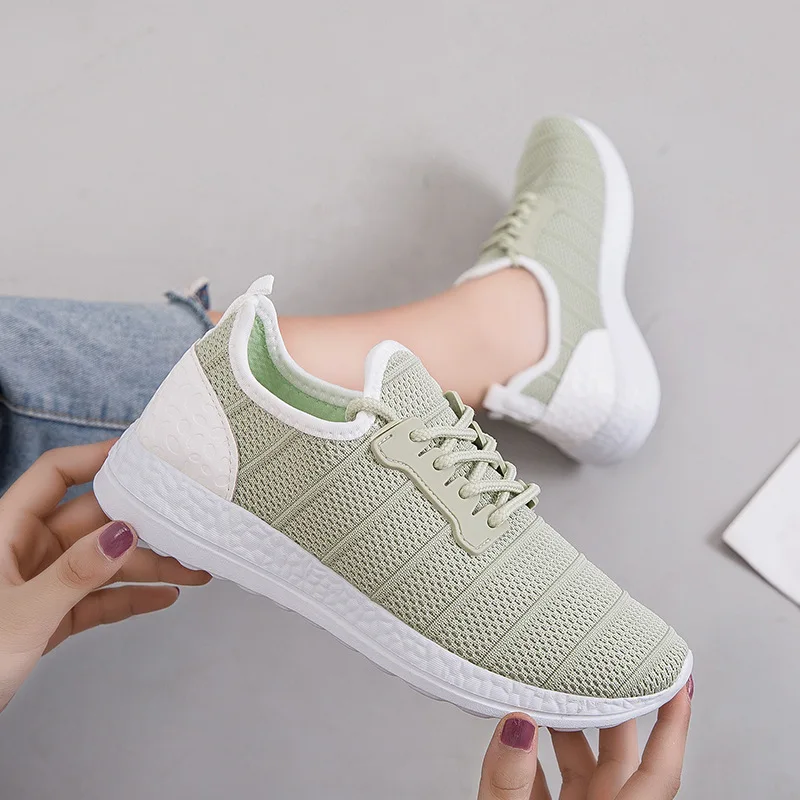 

Discount 2019 New Women Shoes Flats Fashion Sneakers Flying Weaving Mesh Casual Low-cut Lace-Up Breathable Ladies Shoes Woman