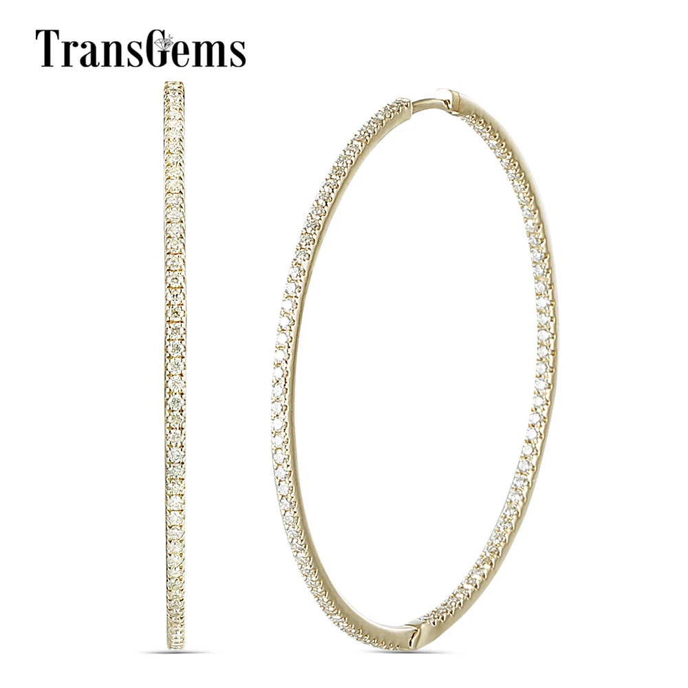 

Transgems Big Size Round Brilliant 14K Yellow Gold Hoop Earrings 44MM Diameter 1.5MM Width with 1.2MM Moissanite VVS for Women