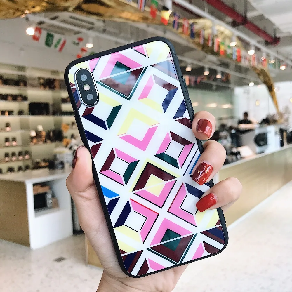 Роскошные геометрический закалённое защитное стекло чехол для iPhone 6S Plus